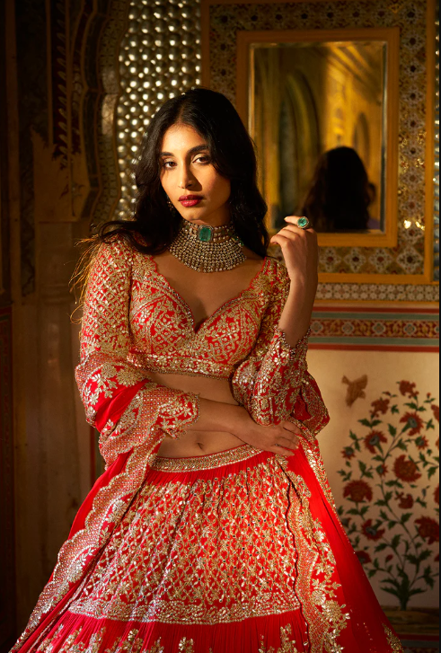 Red Multi-Tiered Lehenga Set