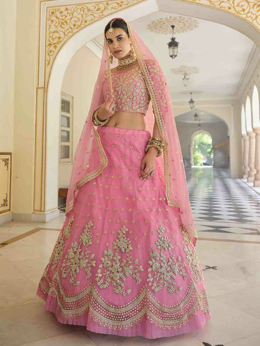 Odette Designer Pink Semi Stitched Lehenga with Unstitched Blouse