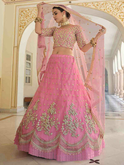 Odette Designer Pink Semi Stitched Lehenga with Unstitched Blouse