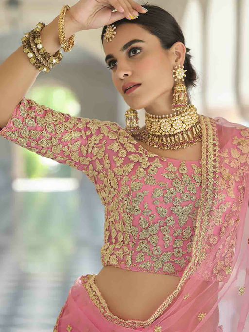 Odette Designer Pink Semi Stitched Lehenga with Unstitched Blouse