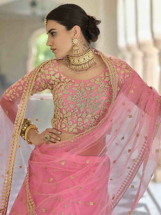 Odette Designer Pink Semi Stitched Lehenga with Unstitched Blouse