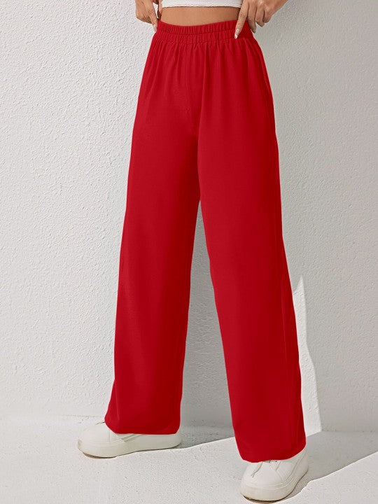 Women Loose Fit High-Rise Plain Parallel Trousers