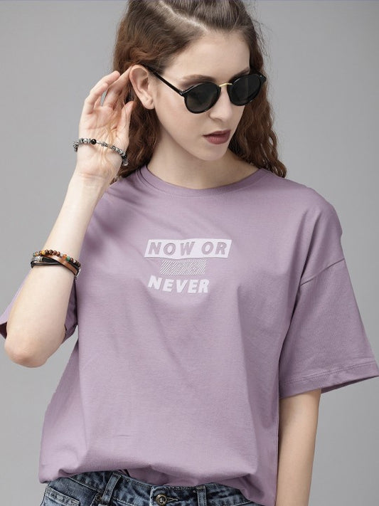 The Lifestyle Co Women Lavender Printed Cotton Pure Cotton T-shirt