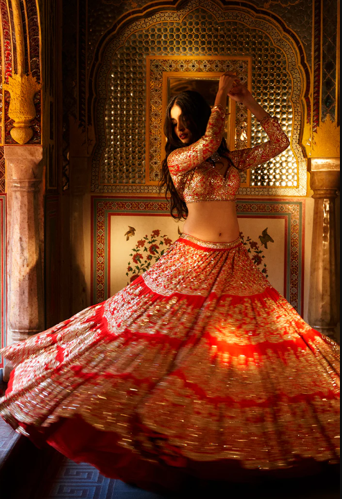 Red Multi-Tiered Lehenga Set