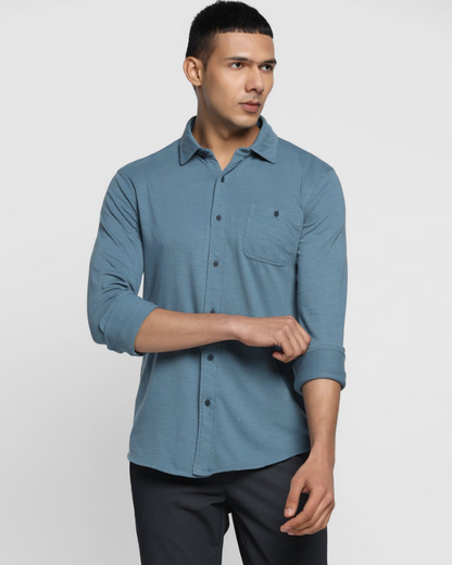 Casual Nautical Blue Solid Shirt - Over