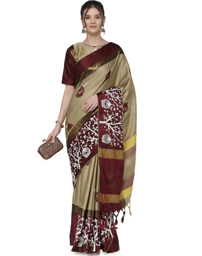 Printed Saree with Contrast Border