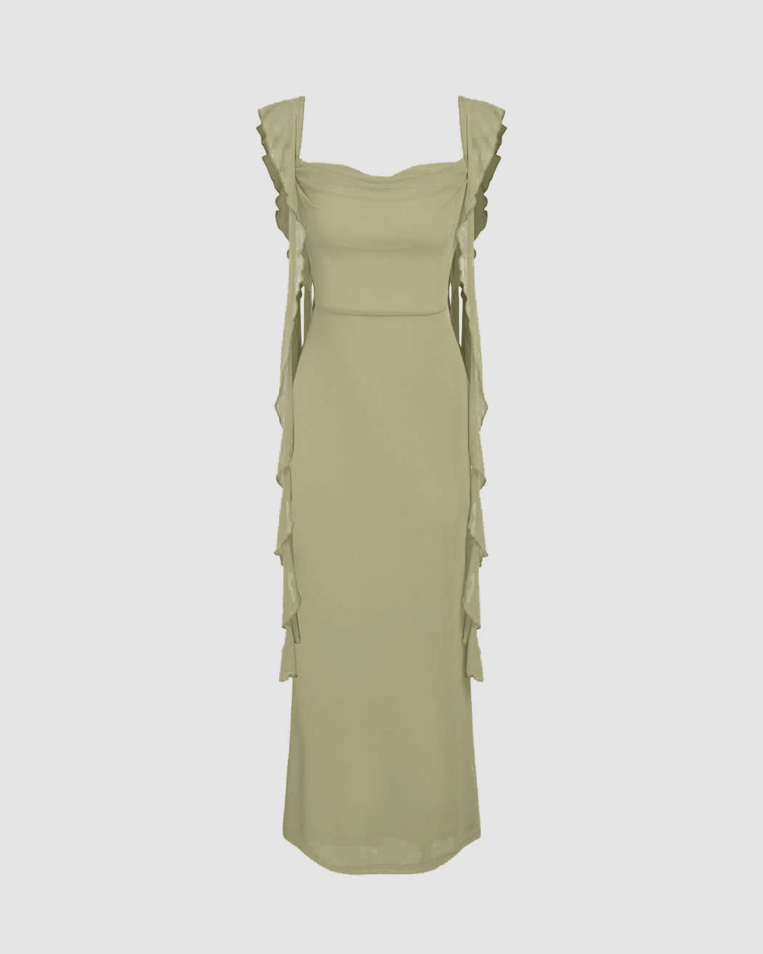 Mesh Ruffle Green Maxi Dress