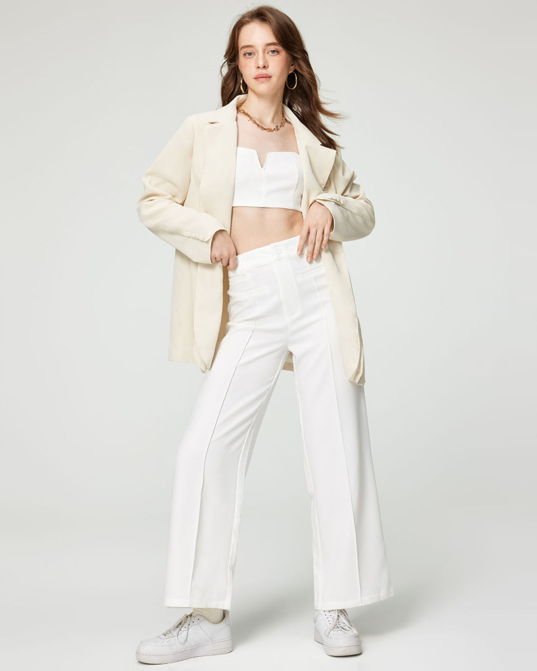 Two Piece Set: Aesthetics White Top With Trouser