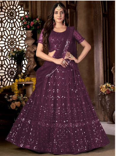 Embroidered Sequinned Semi Stitched Lehenga & Blouse With Dupatta