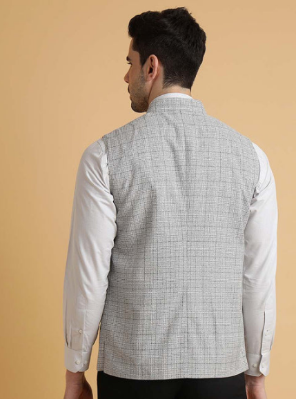 Grey Checked Regular Fit Modi Jacket