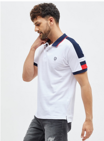 White Cotton Polo T-Shirt By Grunt for Men