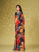 Ready To Wear Multicolor Print Georgette Saree with Unstitched Blouse