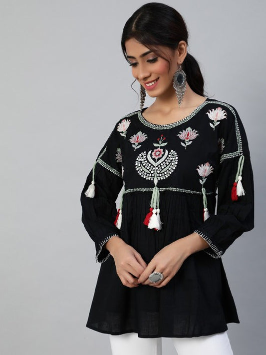 Ethinc Motif Embroidered Pure Cotton Tunic