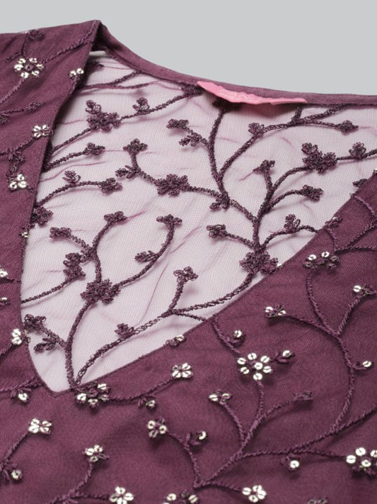 Beautiful Embroidered Purple Net Floor Length Gown