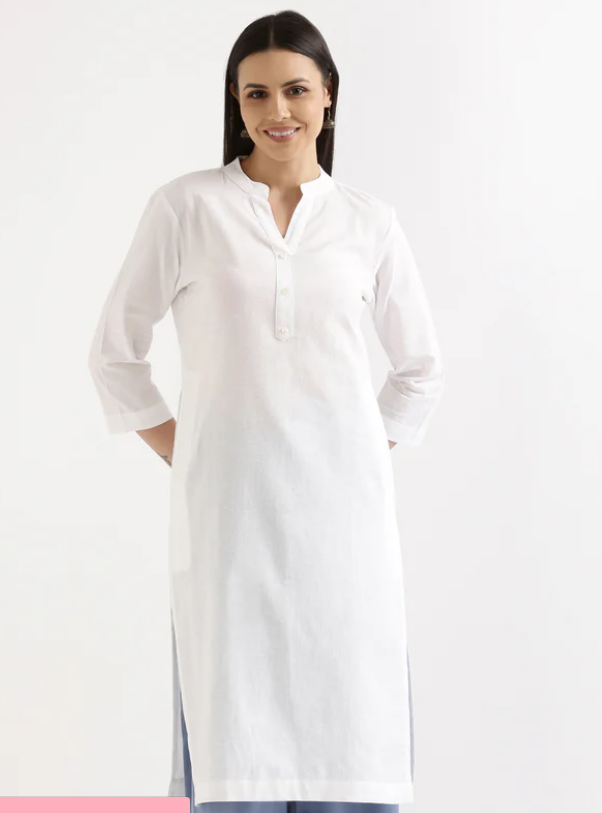 WHITE AIRY LINEN LONG KURTA