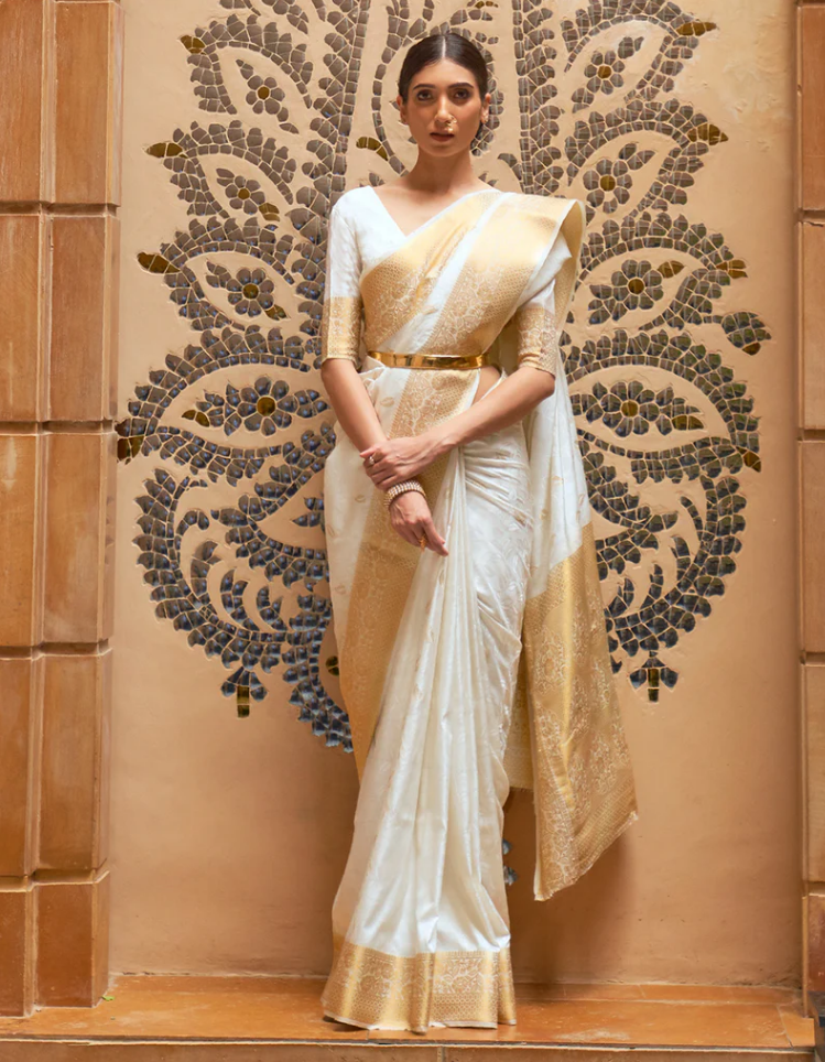 Buy Off White Kanjivaram Silk Saree With Zari Weaving Work Online Fiorellastore