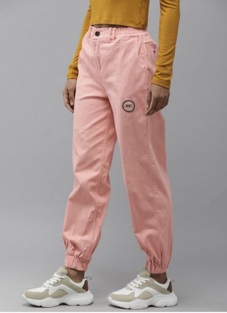 Women Peach-Coloured Solid Joggers