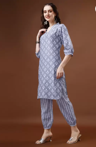 Women Cotton Blend Kurta Pant Set