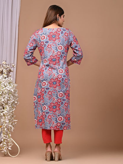 Floral Printed Round Neck Straight Kurta