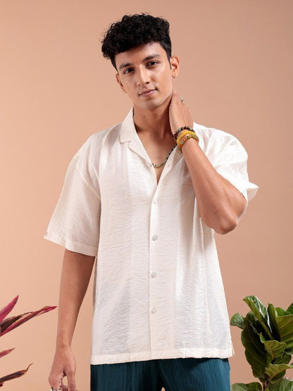 The Indian Garage Co Oversized Textured Cuban Collar Drop-Shoulder Sleeves Casual Shirt