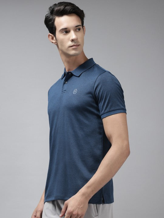 Men Teal Blue Active Fit Polo Collar Sports Golf T-shirt