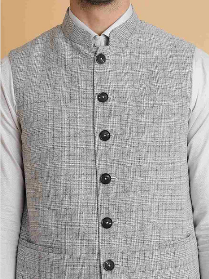 Grey Checked Regular Fit Modi Jacket