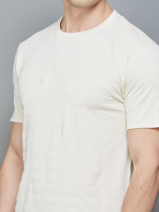 Regular Fit Striped Round Neck Cotton Casual T-Shirt