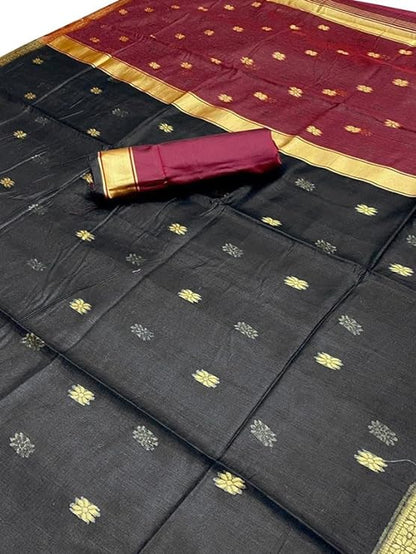 Women's Jacquard Cotton Silk Saree with Unstitched Blouse