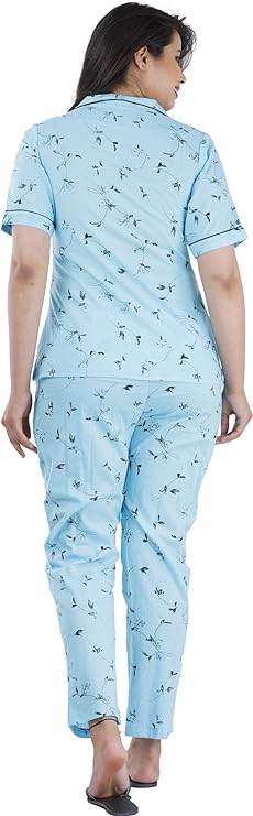 Women's Rayon Tringle Printed Night Suit Set of Shirt & Pyjama