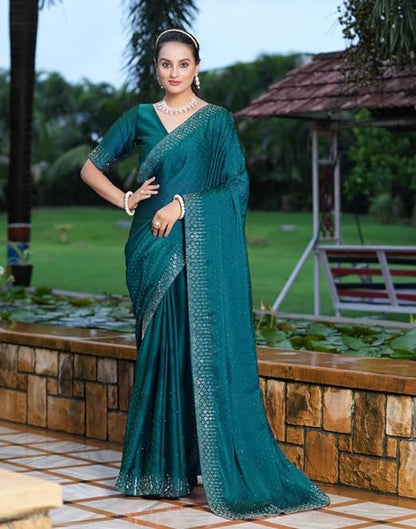 Women's Hot Fixing Georgette Saree with Unstitched Blouse Piece