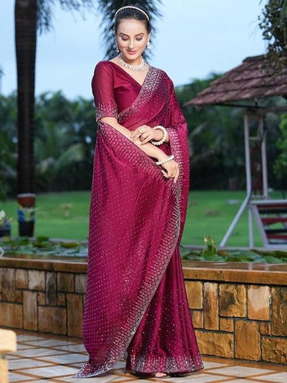 Women's Hot Fixing Georgette Saree with Unstitched Blouse Piece