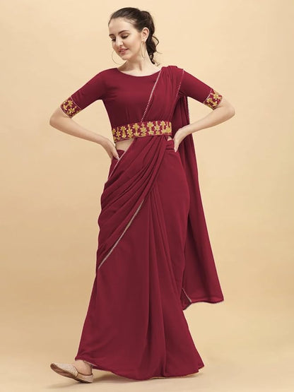 Georgette Embellished With Belt Saree