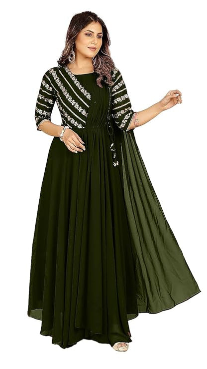 Women Flared/A-line Embroidere Gown