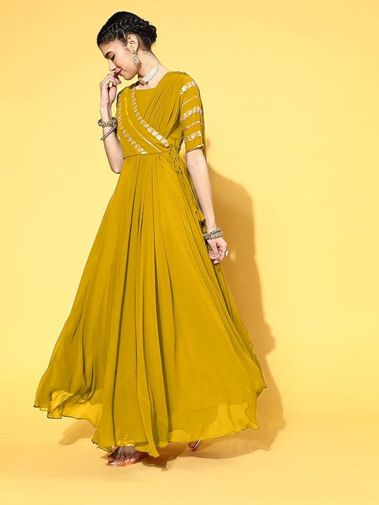 Women Flared/A-line Embroidered Georgette Gown