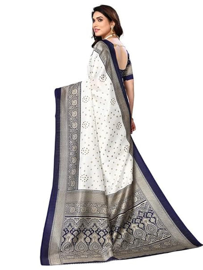 Women's Printed Poly Silk Saree with Unstitched Blouse Piece