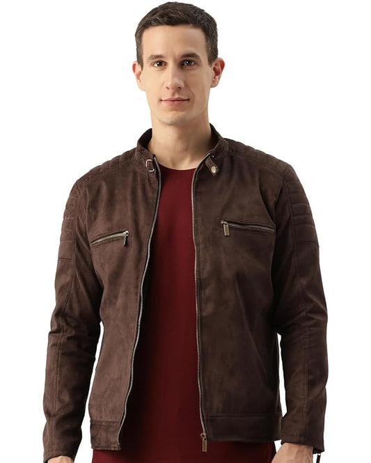 Leather Retail Coffee-Colored Suede Jacket For Men's