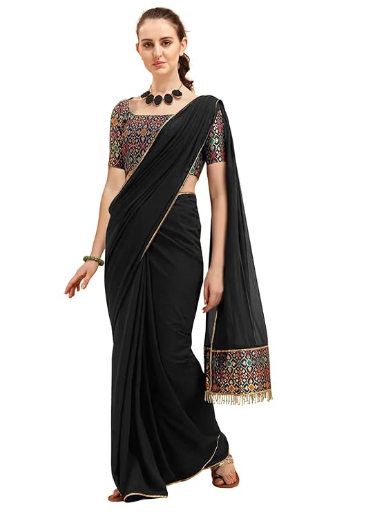 Women's Plain Georgette Saree With Blouse Piece