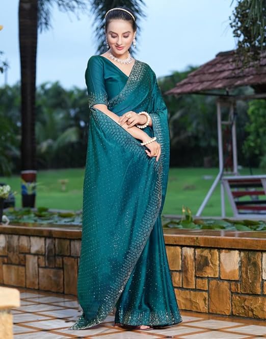 Women's Hot Fixing Georgette Saree with Unstitched Blouse Piece