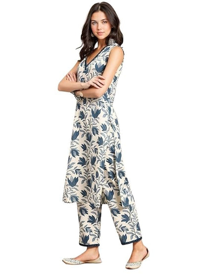 rytras Women's Cotton Printed Straight Kurta and Pant Set