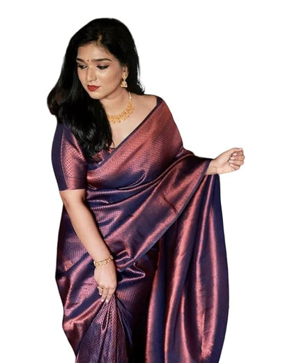 Atyanta Fab Women's Kanjivaram Pure Zari Woven Soft Silk Saree With Blouse Piece