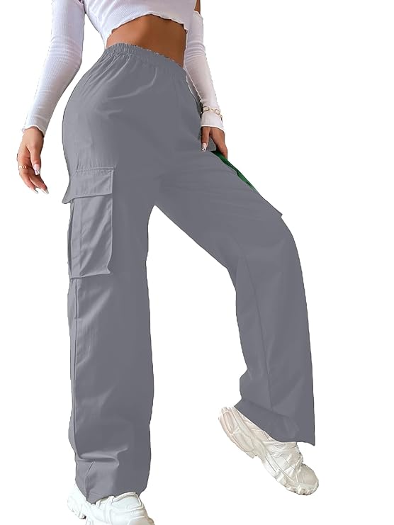 Women's & Girls' Solid High Waist with Pockets Cargo Pants