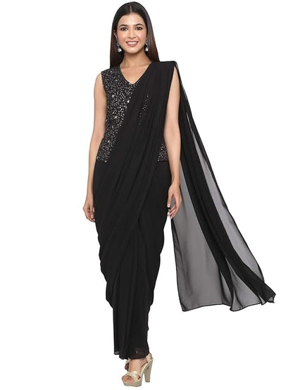 Women's Ankle Length Ready Pleated Saree Dress