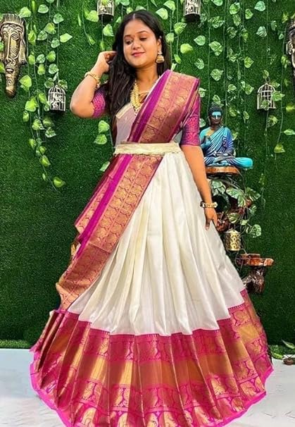 Women's Indian Traditional Unstitched Kanjivaram Kanchipuram Silk Pure Zari Weaving Lehenga Choli Along With Dupatta Attach With Unstitch Blouse Piece