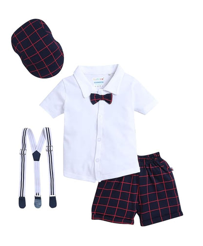 Navy & White Boys Half Sleeves Shirt & Short Set