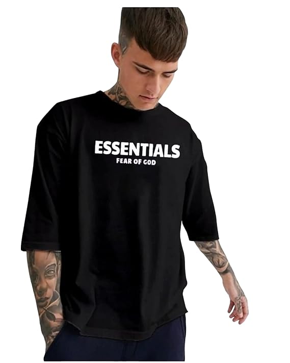 KSHS Men Printed Drop-Shoulder Sleeves Oversized Pure Cotton T-Shirt