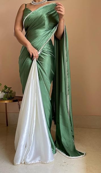 BRAHMSHAKTI Womens Satin Half Half Collection Saree With Blouse Piece