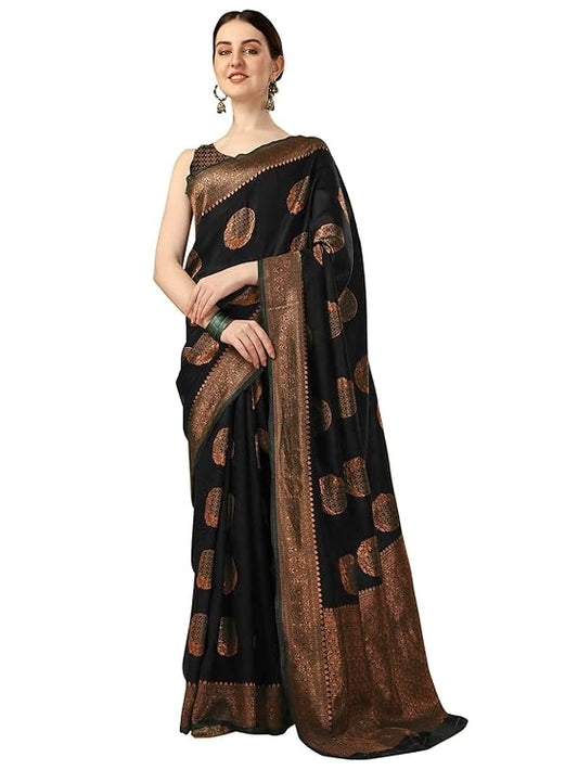 Women's Kanjivaram Pure Lichi Silk Amazing Banarasi Saree With Blouse Piece