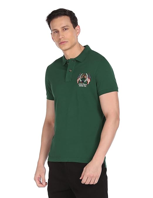 Men's Cotton Regular Fit Solid Logo Polo T-Shirt