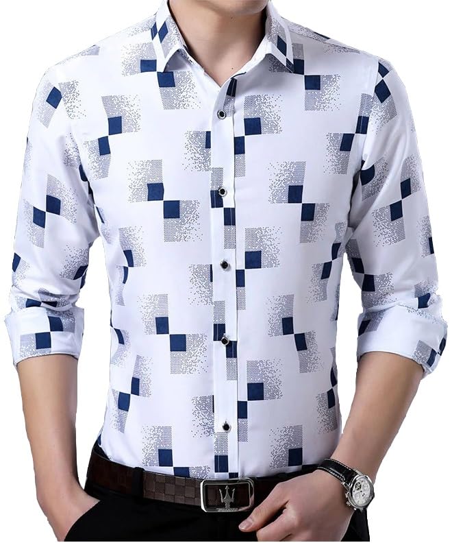 IndoPrimo Men's Cotton Casual Regular Fit Checks Shirt for Men Full Sleeves