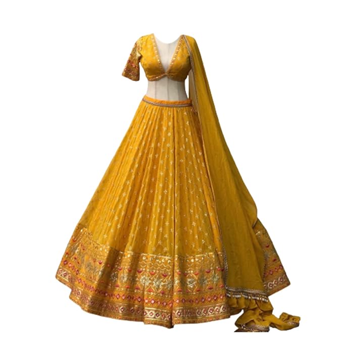 IYALAFAB Women's Georgette Semi Stitched Lehenga Choli In Multicolour Colour